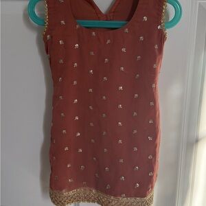 Girls Shalwar Sleeveless Size 2 Years - Rust and Gold